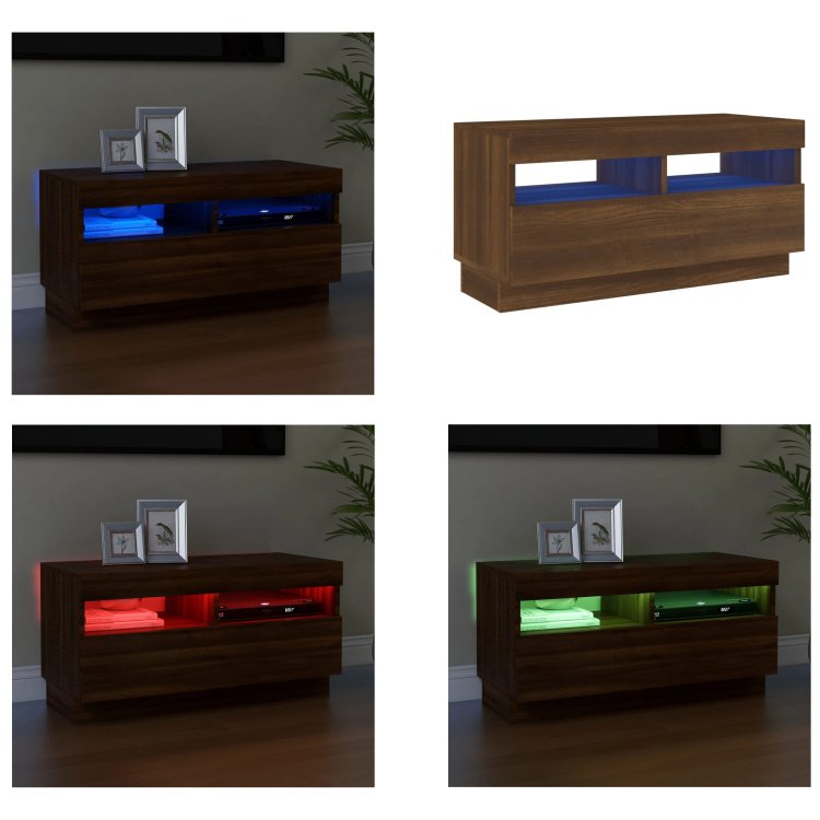 vidaXL Szafka pod TV z oświetleniem LED brązowy dąb 80x35x40 cm - szafka pod TV - szafki pod TV - meble pod TV - stojak pod TV