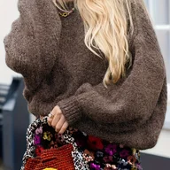 Swetry damskie - TEMU Damski Sweter Oversize - Miękki, Gruby Długi Raglan z Zaokrąglonym Kołnierzem i Luźnym Krojem Przytulny Zimowy Sweater na Codzienność w - miniaturka - grafika 1