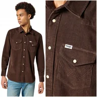 Koszule męskie - Wrangler WESTERN SHIRT Mole brązowa sztruksowa bawełniana koszula XL - miniaturka - grafika 1