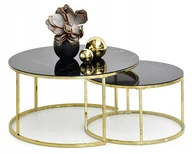 Ławy i stoliki kawowe - Okrągłe Stoliki Rozsuwane Granada Blat Czarny Marmur Na Złotej Podstawie - miniaturka - grafika 1