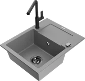 Zlewozmywaki z baterią - Mexen Enzo zlewozmywak granitowy 1-komorowy z ociekaczem i baterią kuchenną Flora, szary - 6506-71-670401-70-B - miniaturka - grafika 1
