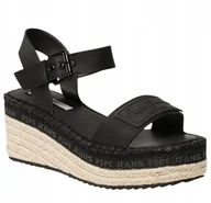 Espadryle damskie - PEPE JEANS WITNEY BRAND DAMSKIE BUTY CZARNE SANDAŁY ESPADRYLE 40 AWE - miniaturka - grafika 1