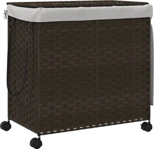 vidaXL Kosz na pranie z kółkami Ciemnobrązowy 60x35x60,5 cm Rattan - Kosze na bieliznę - miniaturka - grafika 1