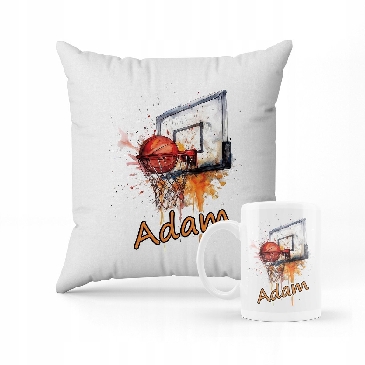 ZESTAW PODUSZKA + KUBEK Prezent kosz do koszkówki + IMIĘ