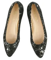 Baleriny - Baleriny Skórzane czarne ze srebrnymi kwiatami (4889) - miniaturka - grafika 1
