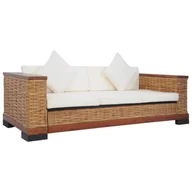 Sofy ogrodowe - GSTORE 3-osobowa sofa z poduszkami brązowa naturalny rattan GS-283080 - miniaturka - grafika 1