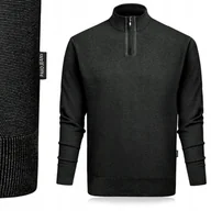 Swetry męskie - Elegancki SWETER Męski z Rozpinanym Półgolfem na Suwak Modny CZARNY XXL - miniaturka - grafika 1