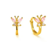 Biżuteria dla dzieci - Srebrne kolczyki dziecięce pozłacane motylki z jasnoróżowymi cyrkoniami - miniaturka - grafika 1