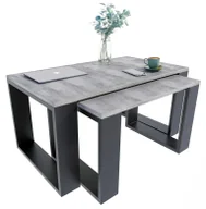 Ławy i stoliki kawowe - Komplet Dwóch Nowoczesnych Stolików Kawowych Beton + Czarny R5-N57 - miniaturka - grafika 1