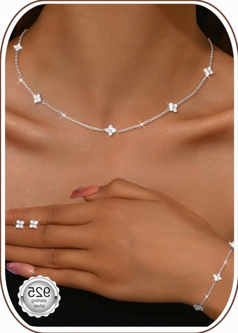 Biżuterii zestaw srebrnej regulowany choker łańcuszek ogniwowy cyrkonia