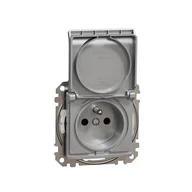 Gniazdka elektryczne - Schneider Gniazdo z/u z klapką z przesłonami IP44 (zaciski bezgwintowe) SEDNA Design & Elements srebrne aluminium - miniaturka - grafika 1