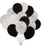 Balony i akcesoria - PAL Zestaw balonów czarno-białych z konfetti + wstążka - 30 cm - 15 szt. 400501 - miniaturka - grafika 1