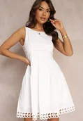 Sukienki - Biała Sukienka Bez Rękawów z Falbanką i Koronką na Dole Divina - miniaturka - grafika 1