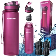 Dzbanki filtrujące - Zestaw 5x wkład filtrujący filtr + Butelka AQUAPHOR CITY 0,8L bordowa - miniaturka - grafika 1