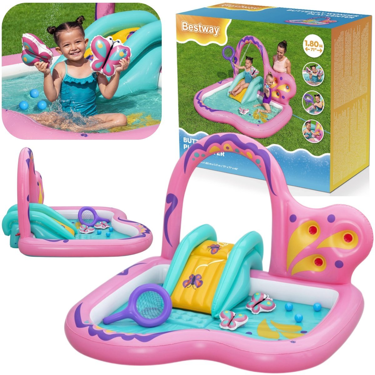 Basen Dmuchany Rodzinny BESTWAY 180x180x117cm Duży Dziecięcy Ogrodowy 53175