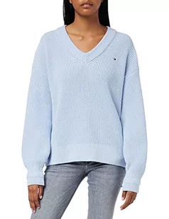 Tommy Hilfiger Damski sweter V-NK z dzianiny z bawełnianego żeberka, Breezy Blue, 3XL - Swetry damskie - miniaturka - grafika 1