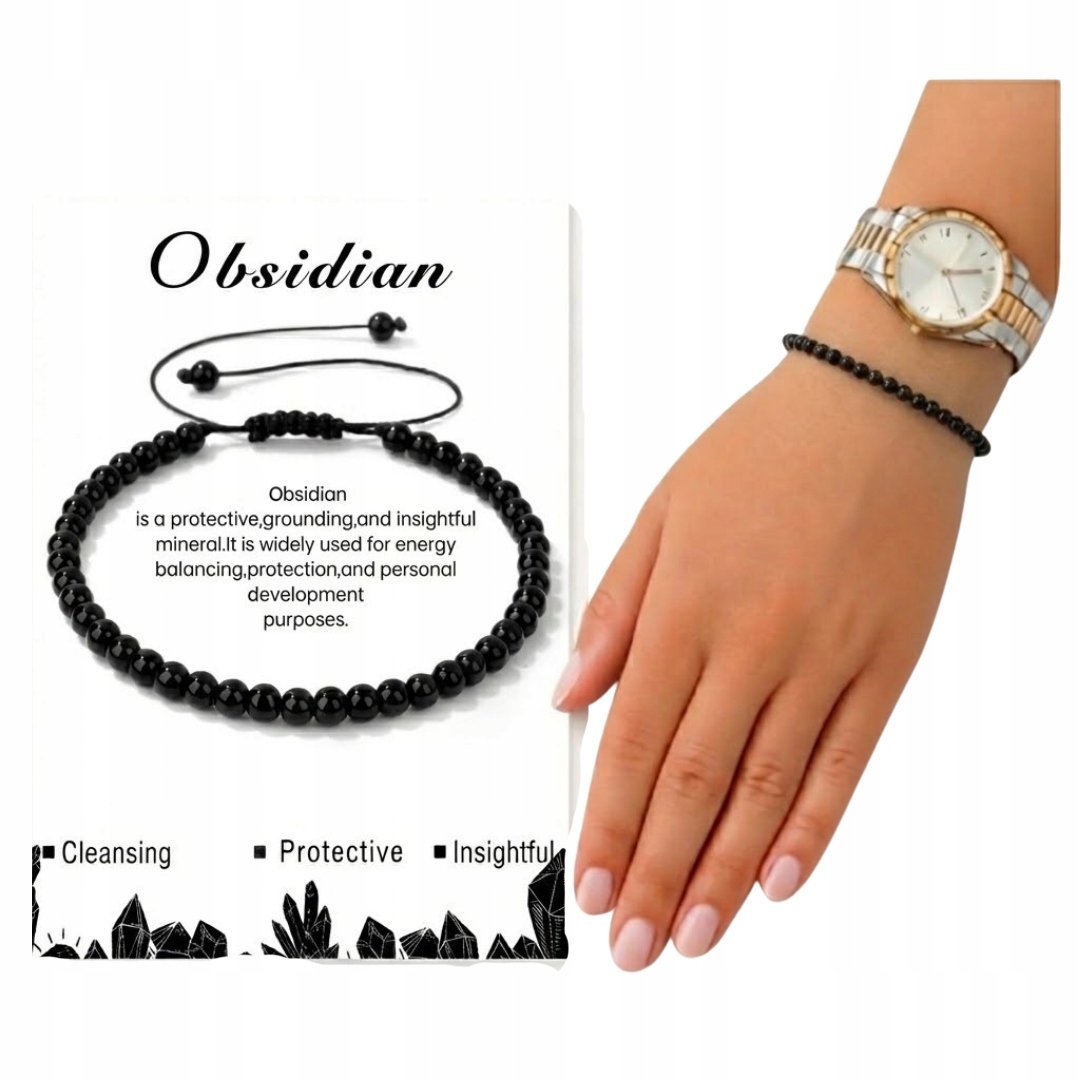 Obsydian Bransoletka z Kamieni Naturalnych Minimalistyczna
