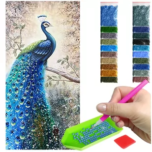 Haft Diamentowy ARTULIO, Obraz DIY 5D, Diamond Painting, Mozaika Diamentowa 40X60cm (Niebieski paw) + Zestaw Akcesoriów - Zabawki kreatywne - miniaturka - grafika 1