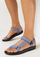 Sandały damskie - Niebieskie Sandały na Płaskiej Podeszwie z Rzepem Fistandil - miniaturka - grafika 1