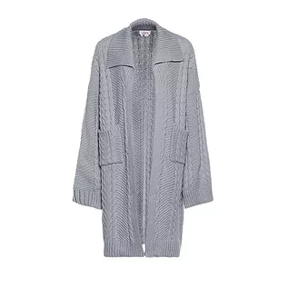 Swetry damskie - Aleva Damski długi kardigan z dzianiny ze swetrem Twist i dużymi klapami, akrylowy, jasnoszary, melanż, rozmiar XS/S, jasnoszary melanż, XS - grafika 1