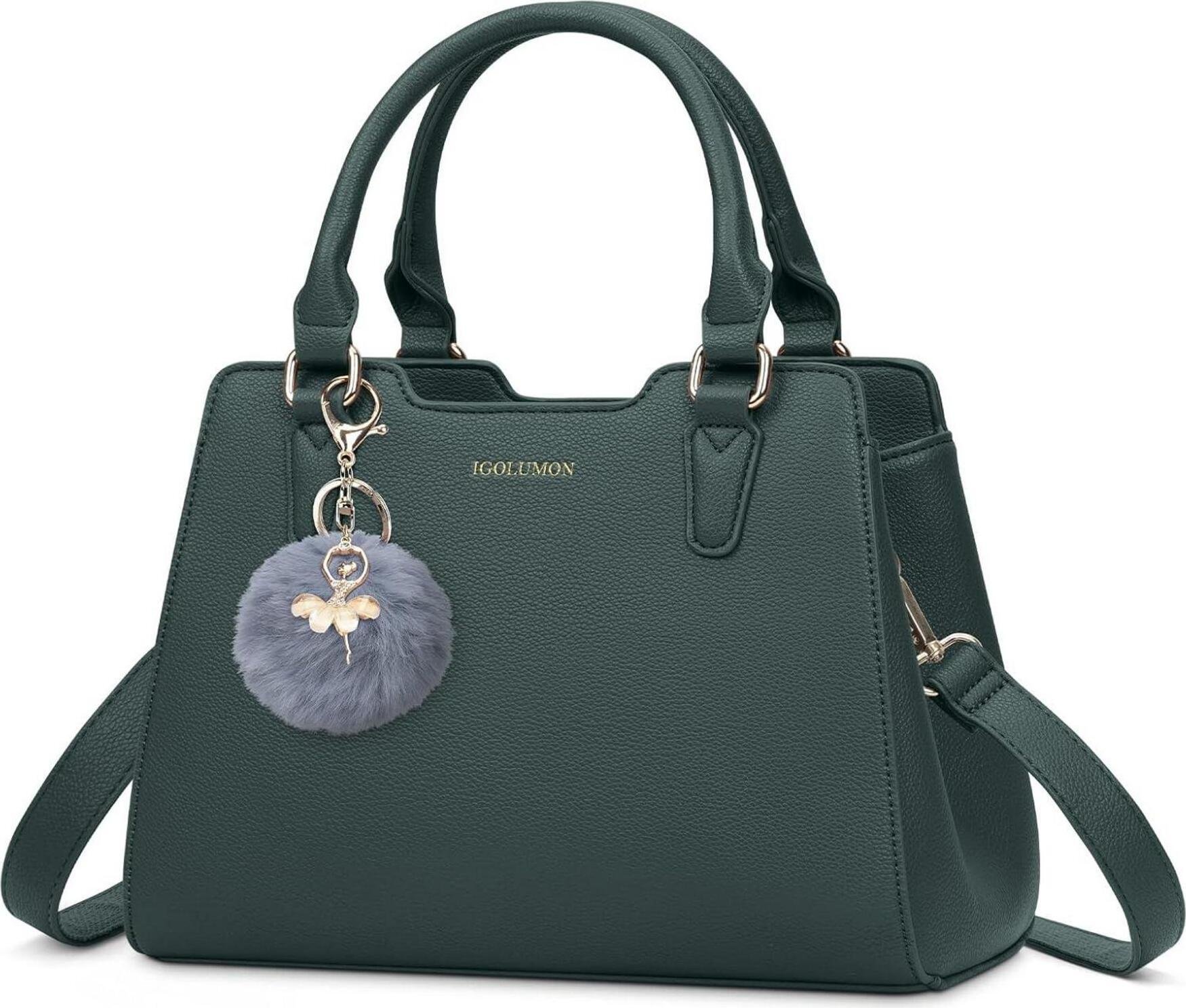 IGOLUMON torebka damska średnia skórzana ciemnozielona