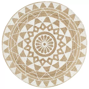 vidaXL Ręcznie wykonany dywanik, juta, biały nadruk, 120 cm 133696 - Dywaniki łazienkowe - miniaturka - grafika 1