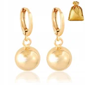 Kolczyki - ZŁOTE KOLCZYKI DAMSKIE KULECZKI WISZĄCE 10MM STAL CHIRURGICZNA DLA NIEJ 18K - miniaturka - grafika 1