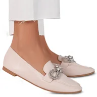 Mokasyny damskie - Buty Mokasyny Damskie Skórzane Avelana Beżowe 37 - miniaturka - grafika 1