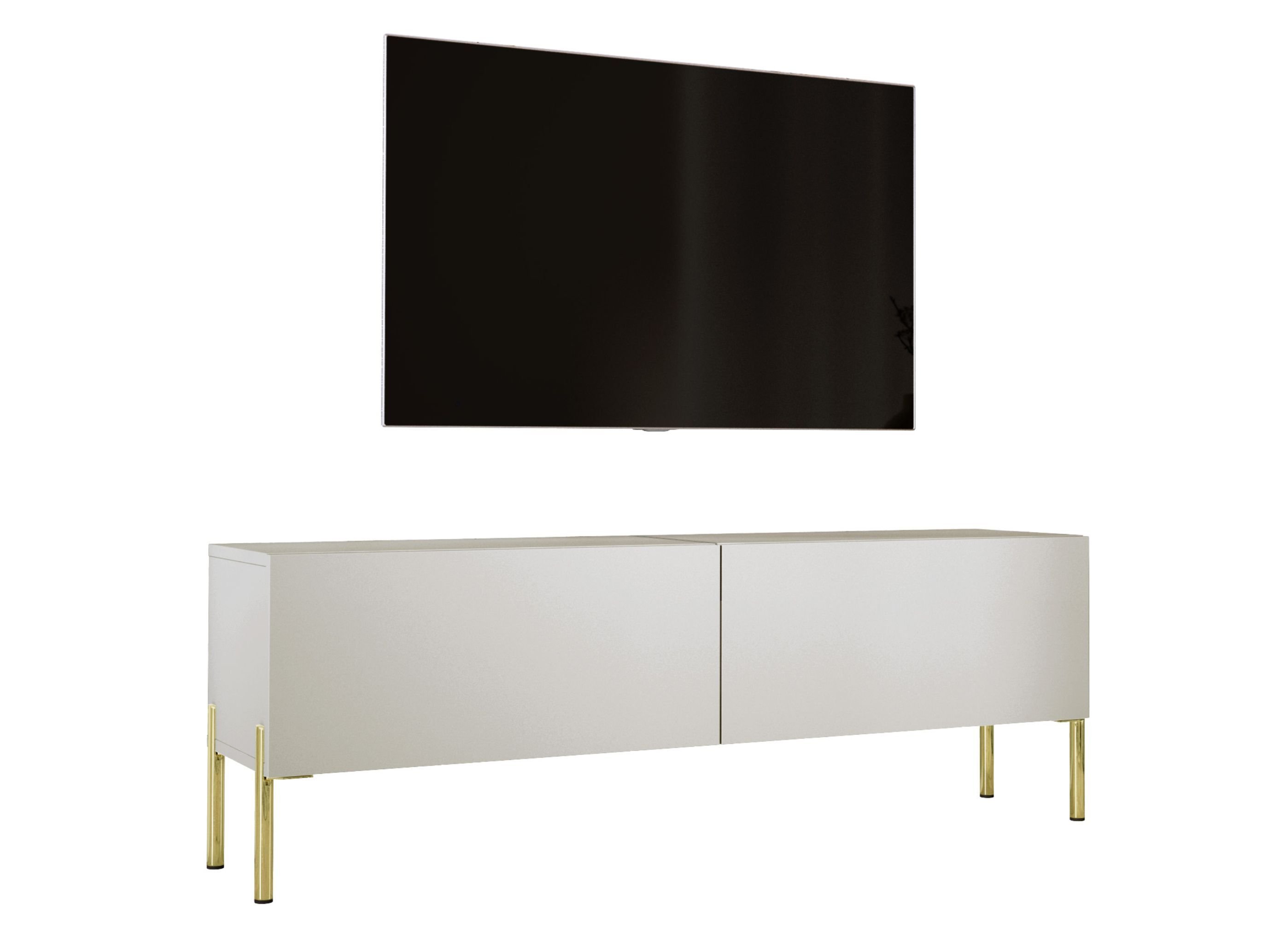 Szafka pod telewizor z kaszmiru z nogami w kolorze złotym, A: szer: 140 cm cm, wys: 52 cm, gł: 32 cm. Meble pod telewizor, stolik pod telewizor, ława pod telewizor