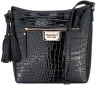 Torebki damskie - Torebka Listonoszka Monnari Czarna Lakier Croco - miniaturka - grafika 1