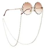 Akcesoria do okularów - Łańcuszek ozdobny do okularów złoty w białe kuleczki, zawieszka, sznureczek SLA-03A - miniaturka - grafika 1