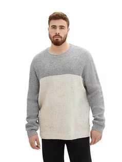 Swetry męskie - TOM TAILOR Sweter męski plus size, 34432 - szary melanż Neps Colorblock, 5XL - grafika 1