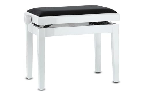 GEWA Piano Bench Deluxe Vinyl - Biały wysoki połysk - Lite drewno - Winylowe pokrycie siedziska - Siedzisko 52x30cm - Regulowana wysokość - Mocowanie o wysokiej wytrzymałości - Obciążenie niszczące 2t