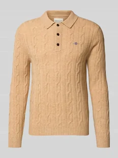 Bluzka z długim rękawem o kroju slim fit z czystej wełny model ‘Cable’ - Swetry męskie - miniaturka - grafika 1