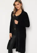 Swetry damskie - Czarny Puchaty Klasyczny Kardigan o Długim Kroju z Wełną Mevanda - miniaturka - grafika 1