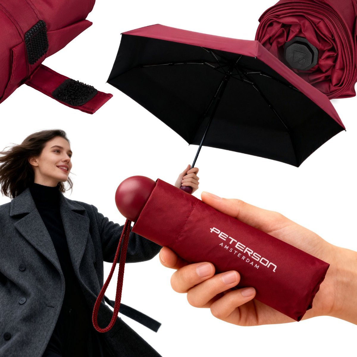 Parasolka składana parasol podróżny kieszonkowy mini do torebki Peterson czerwona