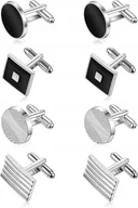 Kolczyki - SPINKI DO MANKIETÓW CZARNO SREBRNE ELEGANCKIE ZESTAW 4 PAR - miniaturka - grafika 1