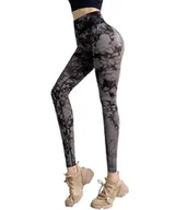 Sukienki - Little Hand Joga Legginsy damskie bez szwu sukienka z długim rękawem wysoka talia brzucha fitness nosić strój sportowy kamuflaż, Szary, L - miniaturka - grafika 1