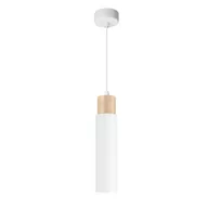 Lampy sufitowe - Biała lampa wisząca, tuba, z elementem drewna 31-27764 z serii CLARO - miniaturka - grafika 1