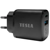 Ładowarki do telefonów - Tesla Ładowarka sieciowa Power Charger T220, 1×USB, 1× USB-C 25 W PD 3.0 Czarna - miniaturka - grafika 1
