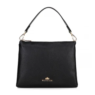 Damska crossbody trójkomorowa ze skóry groszkowej czarna - Torebki damskie - miniaturka - grafika 1