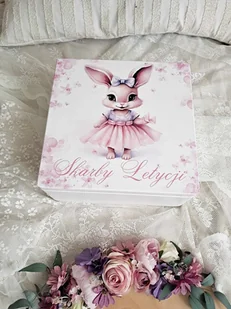 Słodki króliczek chrzest święty dziewczynki kuferek drewniany - Pamiątka Chrztu Świętego - miniaturka - grafika 1