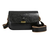 Torebki damskie - Torebka damska elegancka listonoszka z ekoskóry czarna - miniaturka - grafika 1