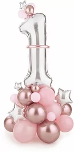 Zestaw balonów na roczek różowy - 50 szt. - Baby shower i roczek - miniaturka - grafika 1