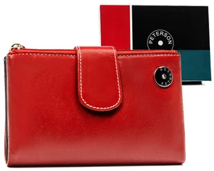 Damski portfel skórzany Peterson z kolorowym środkiem pojemna portmonetka na karty i gotówkę, czerwony - Portfele - miniaturka - grafika 1