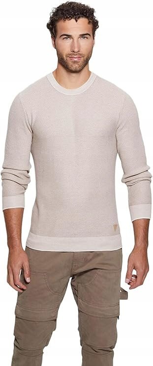 GUESS SWETER MĘSKI BEŻOWY Z OKRĄGŁYM DEKOLTEM CASUAL L 1GŁA