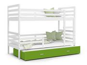 Łóżka dla dzieci i młodzieży - Łóżko piętrowe 200x90 białe zielone JACEK 3-osobowe - miniaturka - grafika 1