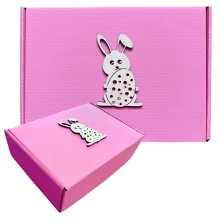 Pudełko prezentowe Wielkanoc różowe z drewnianym zajączkiem - Zestawy upominkowe - miniaturka - grafika 1