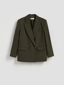 Marynarki i żakiety damskie - Reserved - Dwurzędowa marynarka - ciemnozielony - miniaturka - grafika 1