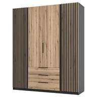 Szafy - Szafa z lamelami KAJA BL/EV-BL 2LAM2F3S Dąb evoke, czarny - miniaturka - grafika 1